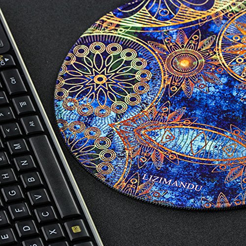 Gaming Mauspad(250 x 250 x 3 mm) ,Lizimandu Silent Designer Runde Round Mousemat /Standard Size mit Anti-Rutsch-Leder-Runde Double Sided Durchmesser 25 cm für alle gängigen Mouse-Typen(Blaue Blume/Blue Flower) - 6