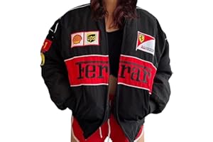 ticticlily Damen Bomberjacke College Oversized Patchwork Bedruckte Jacke 90S Vintage Racing Pailletten Reißverschluss Langarm Sweat Jacket Baseball Jacke Outwear mit Taschen Übergangsjacke