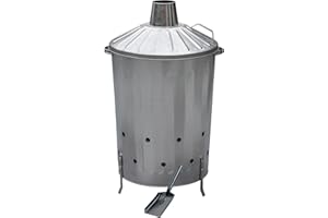 CRAZYGADGET 90L Extra Large Garden Incinerator Bin – Galvanised Metal Burning Bin with Lid & Ash Shovel – Outdoor Waste, Rubbish, Leaves, Paper & Garden Refuse Burner – Quick Burning Ventilation Design