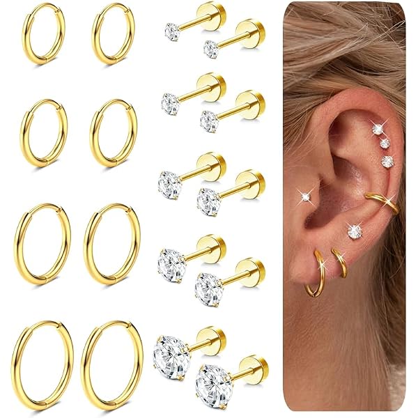 Lot 3 Paires Boucles D'Oreilles Argent 925 - Fleur Zirconium 3/4/5mm - Pour Lobes Et Cartilage - Hypoallergénique