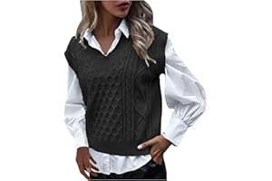 Sanahy Women Sleeveless Solid Color Knitted Sweater Vest Loose Streetwear Preppy Style Knitwear V Neck Crop Tank Top Casual Pullover