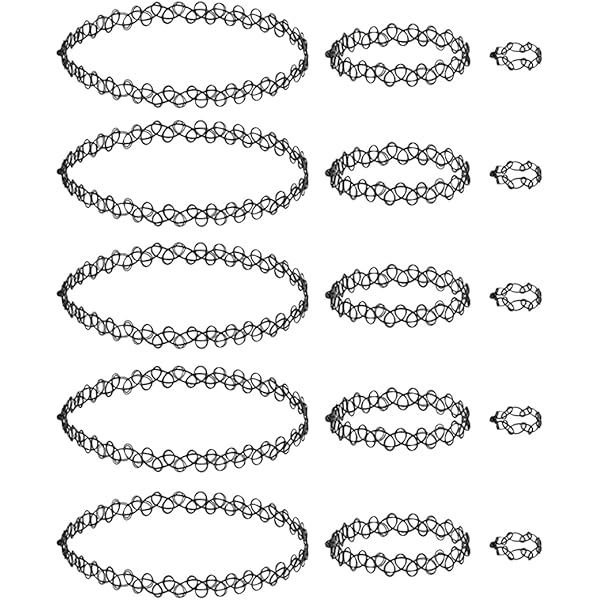 Collane Elastiche Per Tatuaggi - 18 Pezzi, Anelli, Bracciali E Collane - Gioielli Temporanei Vintage Per Ragazze - Foto 6
