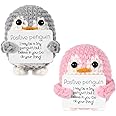 lasuroa 2pcs Funny Positive Penguin, 2.6 Inch Knitted Penguin Toy with Positive Card Positive Life Potato Positive Penguin Crochet Gift for Family Friends Home Decor (Gray, Pink)