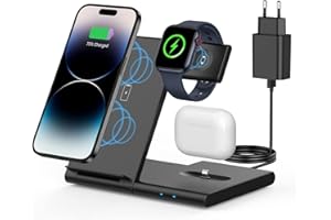 3 en 1 Cargador inalámbrico para iPhone 11/12/13/14/XS/X/8 Serie, Apple Watch Ultra/8/7/6/SE/5/4/3/2 casa/Viaje/Oficina Carga