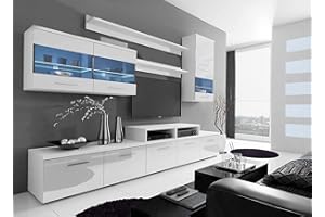 ‎LUKMEBEL lukmebel Wohnwand BETA Weiß Hochglanz Schrankwand Anbauwand Mediawand TV-Schrank mit LED-Beleuchtung Wohnzimmerschrank Wohnzimmer (Weiß Hochglanz)