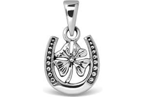 W | S WITHLOVE SILVER WithLoveSilver Pendentif en forme de fer à cheval en argent sterling 925 avec trèfle à quatre feuilles porte-bonheur, Argent sterling