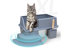 WEALLIN arenero Acero Inoxidable Gatos, XL Extragrande para Gatos Grandes, Caja de Arena de Acero Inoxidable de Alta Cara con Tapa, sin Olor, antifugas, fácil Limpieza, Viene con Pala