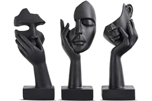 ‎OLIRUIM Schwarze Heimdekoration Akzentkunst Frau Gesicht Statue Sammlerstück Statue für modernes Zuhause Wohnzimmer Bücherregal Schwarz Schreibtisch Dekor 3-teiliges Set