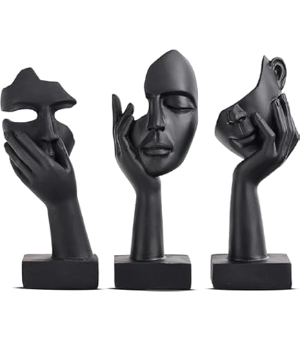 Sculpture Moderne Bongelli Preziosi – Paire De Mains Avec Visage – Base Argentée – 34x30cm