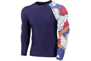 MASOCIO T-Shirt Anti UV à Manche Longue Rash Guard Homme UPF 50+ Maillot de Bain Hauts Séchage Rapide Compression Baselayer