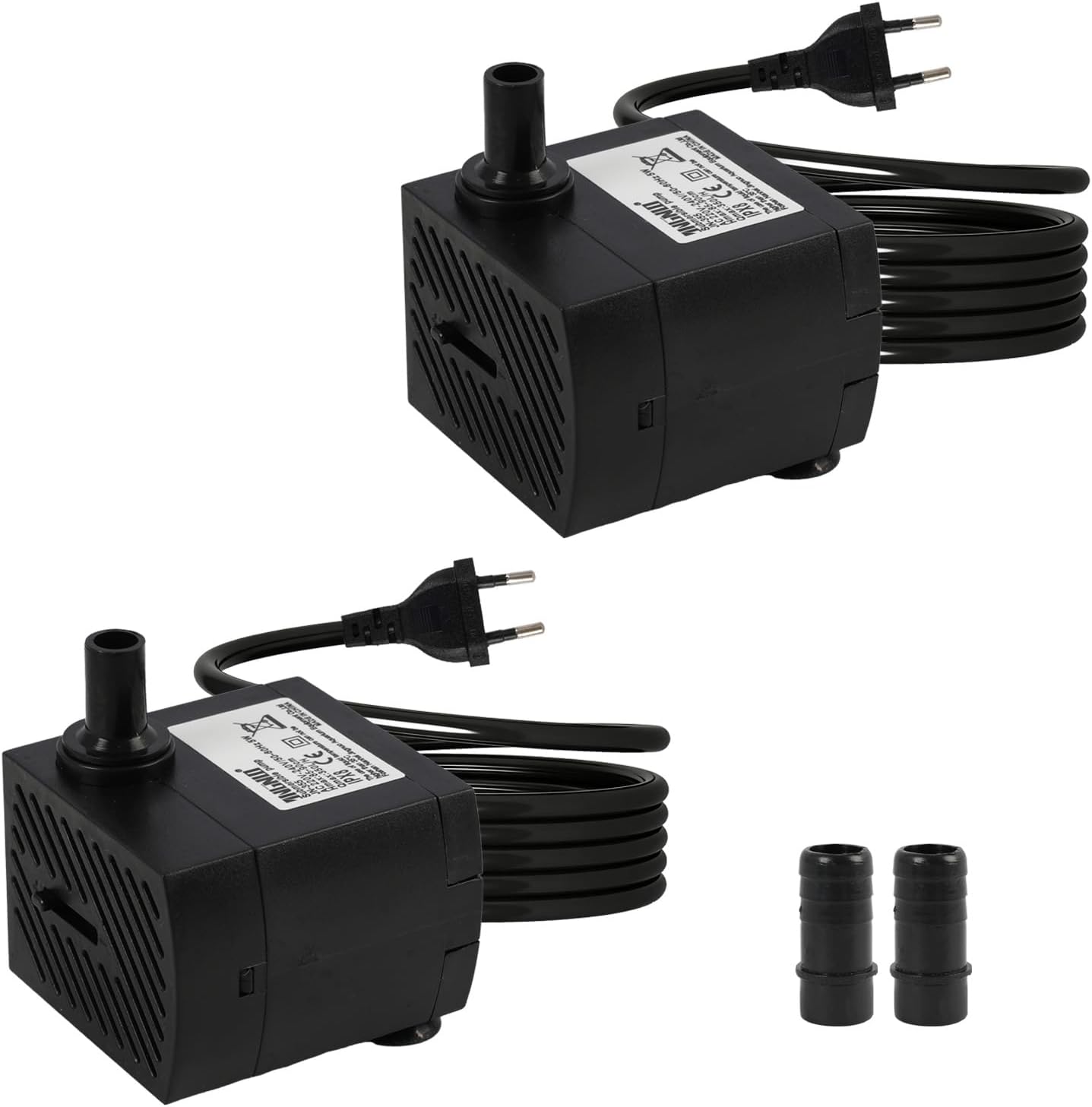 2 Piezas Mini Bomba de Agua 5W 350 L/h, Bomba de Agua Ultra Silenciosa, 2 Boquillas, Alta Carrera para Acuarios, Estanques, Fuentes, Jardines Acuáticos, Hidroponía, Montaje Vertical y Panel, Compacta