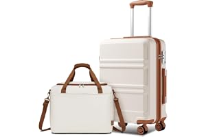 Kono Bagageuppsättningar lätt ABS hårt skal resväska med TSA-lås + Ryanair 40 x 20 x 25 cm kabinväska, gräddvit, 20 Inch Luggage Set, fortsätt
