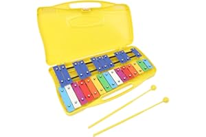 Yellow Box Xylophon mit 25 Tönen, Aluminiumplatte und 2 Perkussionsstäben, Bunten Tasten für Anfänger