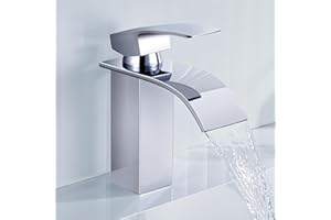 ANYCEE Robinet Salle Bain avec Bec Hauteur 8,5cm, Mitigeur Lavabo Cascade Monocommande, Robinet Lavabo Cascade avec Eau Chaude et Froide