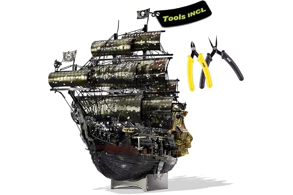 Piececool Puzzle 3D Metal Queen Anne's Revenge, 3D Puzzle Adulte Maquette Bateau de Pirate pour Acier Inoxydable, 100% Restauration, Maquette Metal, Cadeau d'anniversaire, 439 Pièces (avec Outils)