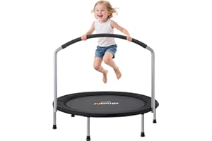 ATIVAFIT 36''Mini Foldable Rebounder Trampoline for Toddlers Kids With Super Safety Pad Foam Handle and Oxford Padded Noise-Free Kids Cover Fun for Kids Indoor/Outdoor for 2-6 years old