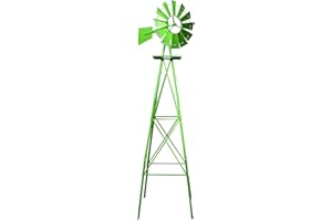 Wiltec Mulino a vento da giardino stile USA verde, altezza 245 cm, Ruota a vento con cuscinetti a sfera