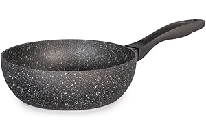 H&H Stone Grey Wok in Alluminio con Rivestimento Antiaderente Stone, 20cm, Induzione