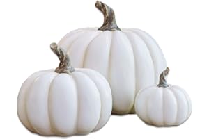 Loberon Kürbis 3er Set Elrik - weiß - Herbstliche Deko aus Polyresin im Antik-Look - Verschiedene Größen - Naturnahes Design - Handgefertigt, weiß