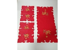 EURORICAMI VITERBO Tris Centrini Natale-Elegante Set Natalizio Centro Tavola e Tris di Centrini in Misto Lino Ricamati - Perfetti per Decorazioni Festive e Atmosfera Accogliente per la Casa-Runner Centrotavola Cucina