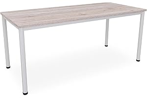 DILA GMBH Schreibtisch Verschiedene Größen und Farben, Konferenztisch graues Metallgestell, Stabiler Besprechungstisch Arbeitstisch, Bürotisch hauseigene Fertigung (B: 180 cm x T: 80 cm, Eiche modern)