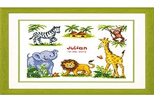 Vervaco, Kit Point De Croix Compté, Registre De Naissance Les Animaux Du Zoo, Multi-Couleurs