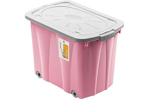 PAFEN Piraten Spielzeugkiste 62l mit Rollen - Schatzkiste 58 x 42 x 37,5cm - Spielzeugbehälter mit Deckel Aufbewahrungsbox für Kinder Ordnungsbox, Rosa