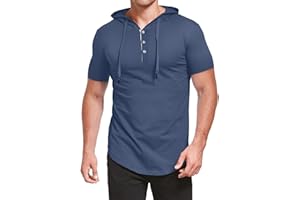 KUYIGO Hombres de Manga Corta de Moda atlética Sudaderas con Capucha de algodón de Entrenamiento botón Sudadera Hip Hop Pullover con Capucha Plus Size S-5XL