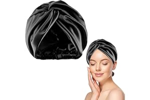 INSPUTOL Silk Bonnet Cap Silk Hair Wrap zum Schlafen Satin Night Cap Silk Bonnet Cap mit Gummiband Double Layer Hair Wrap für Haarpflege Waschen Make-up Sport (Schwarz)