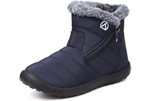 LAZAZAFI Kids Winter Snow Boots Waterproof Warm Faux Fur Lined Shoes Boy's Girl's Outdoor Walking Boots Anti-Slip Ankle Boots Comfy Flats Hiking Boots