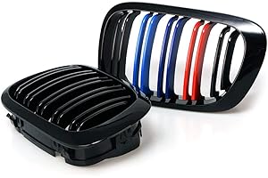 TOOWGM 2 piezas de riñón ancho delantero M-Tri negro brillante parachoques de rejilla de riñón de doble listón para BMW E46 2 Door 3 Series 1999-2002