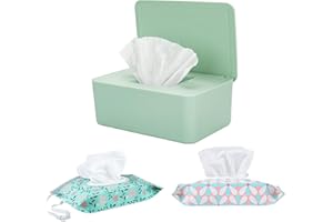 HFHUNGKEONG Wipes Dispenser with 2Pcs Portable Refillable Wipe Holder,Reusable Large Wipe Holder Box Flushable Wipes Case Bathroom Wipes Container for Pet Nursery Kitchen Office Counter(Green)