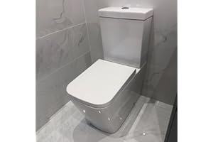 SORRENTO BATHROOMS Rimless Close Coupled Toilet Back to Wall Bathroom Toilets White Ceramic WC Pan Soft Close Seat & Dual Flush Cistern Modern Square Elongated Toilet Elegant Eco Flush WC
