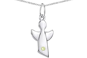 MATERIA BY MATTHIAS WAGNER MATERIA Kinder Engel Anhänger mit Geburtssteinen - 925 Sterling Silber mit Kette 36-40cm Geschenk Geburt Taufe in Etui