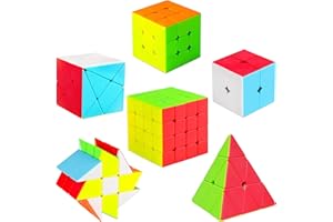 Coolzon Puzzle Cube Set of 6, Pyraminx Pyramid Axis Cube Fenghuolun Cube 2x2 3x3 4x4 Cube, Magic Puzzle Cube Toys Stocking Fillers for Kids Children Adults