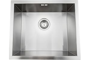 ENKI, Axia, KS045, Brushed Stainless Steel Kitchen Sink, 500mm x 430mm, Undermount or Topmount Fitting into Sink Unit, Kitchen Essential