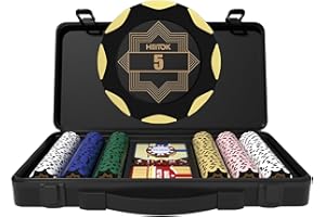 HEITOK Clay Poker Chip Set for Texas Hold'em - 300 x Nominal Values 14g Professional Casino Blackjack Set, Premium Carry Case with Leather Interior and German Polycarbonate Shell