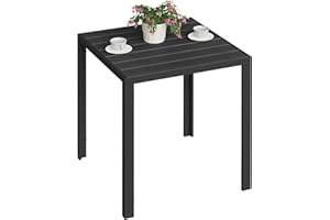 WOLTU Mesa de Jardin Cuadrada,Mesas Terraza Exterior para 4-6 Personas,Mesa de Patio en WPC y Estructura Aleación de Aluminio,Pies Ajustables,70x70x74 cm
