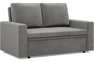 ‎MEBLIGO Mebligo - Sofa 2 Sitzer mit Schlaffunktion 148 x 90 x 87 cm NEO Kollektion, Sofa Klein Schlafsofa mit Bettkasten, Sofa Wohnzimmer, Sofa 2 Sitzer, Kleines Sofa grau