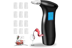YRHWS Breathalyzer & Alcohol Tester with 12 Mouthpieces, Portable Alcohol Breath Tester Professional Breathalysers with LCD Display Digital Fast, High Accuracy