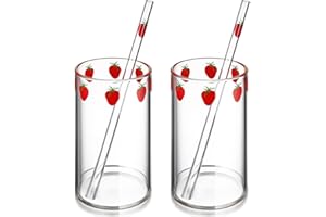 Alipis 2Sets Bicchieri Stampa di Fragole Tazze per Latte e Succo con Cannuccia Bicchieri Trasparenti per Bevande Design Pratico e Resistente