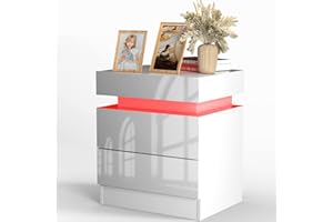 PIPIPOXER Nachttisch mit LED Beleuchtung, Beistelltisch in weiß mit großen Stauraum,Nachttische aus Holz mit 2 Schubladen Nachtschrank für Wohnzimmer,Schlafzimmer,Bett Weiß 45x35x52cm