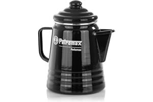 ‎PETROMAX Petromax Perkolator aus Emaille - Kaffeekanne für verschiedene Herdarten und offenes Feuer - aromatischer Kaffee und Tee mittels Perkolator-Prinzip - Schwarz - 1,5 Liter