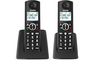 ALCATEL F530 Duo - Téléphone Fixe Sans Fil DECT - Grand Écran Rétroéclairé - Mains Libres - Fonction Blocage Des Appels - 2 Touches De Mémoires Directes - 2 Combinés - Noir