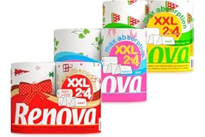 ASKON Renova Küchenpapier 2-lagig - bedruckt - 6 Rollen - Küchenrolle - Papierrolle - Allzwecktücher - Max Absorption XXL - entspricht 12 Standardrollen