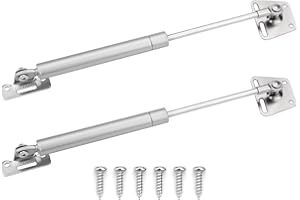 JUIBAO 2 Pack Gas Strut, Slow Down Lift Stay Support, Hinge Spring, Soft Close Hinges for Kitchen Cabinet Hinges Cupboard Door Toy Box, Heavy Duty Lid, Silver Electroplating, 100N