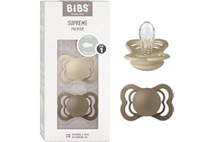 BIBS Supreme Schnuller 2er-Pack, BPA-frei, Symmetrischer Nippel. Silikon, Hergestellt in Dänemark. 0-6 Monate (2er Pack), Vanilla/Dark Oak