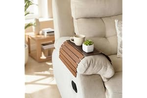 MASON HOME Elm Sofa Armrest Tray - Brown Full Grain Bamboo Wood with Anti Slip Pad Dining Tray Home & Office D cor Furniture Serving Platter for Drinks - Appetizer - Snack Bowls