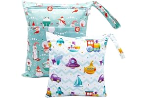 HOTLIKE Wet Bag, Waterproof Nappy Bag, 2Pcs Reusable Cloth Diaper Bags, Wet Dry Bag Organiser Bag, Produce Bags with Double Zippers Handle, Storage for Daycare Swimsuits Travel Beach Gym Bag (White)