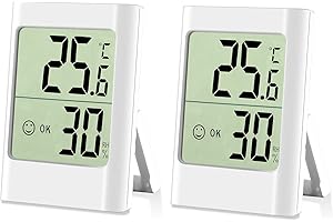 NEWUPZSI Igrometro interno, 2 pezzi, termometri termici interni, indicatore di temperatura e umidità, termometro per ambiente, colore bianco per camera dei bambini, soggiorno, ufficio..
